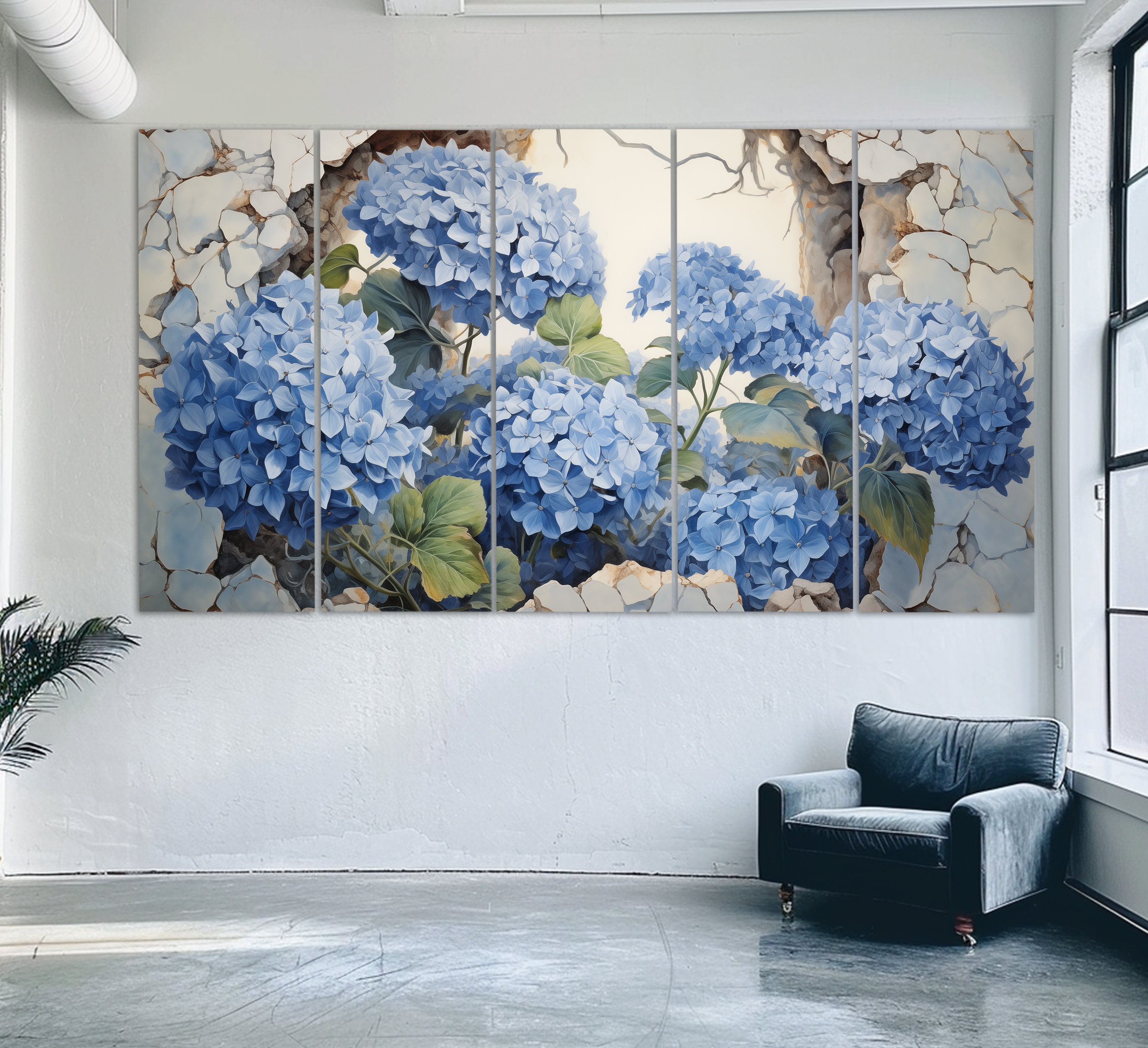 Blue Hydrangea Flowers Canvas Print, Floral Wall Decor, Romantic Wall ...