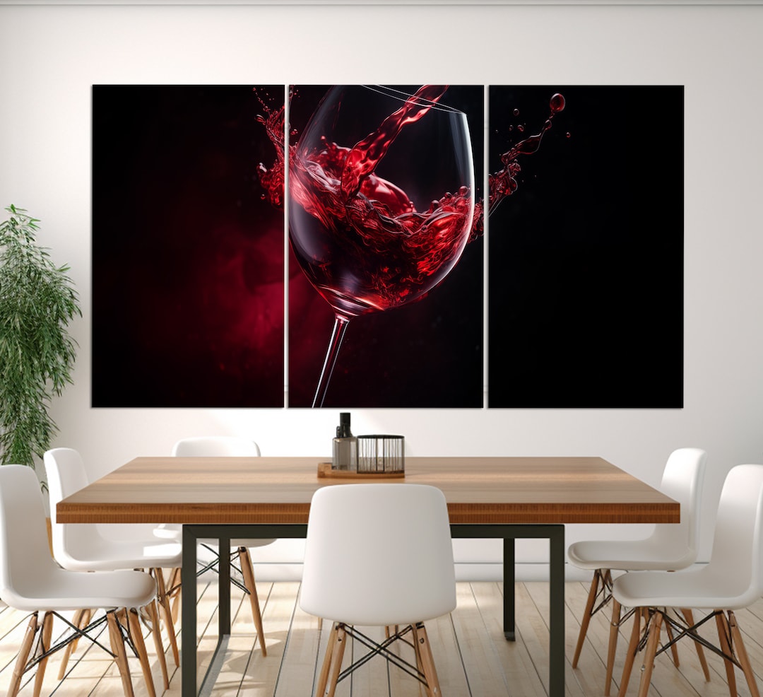 Wine Wall Art, Abstract Red Wine Glass Canvas Print, Kitchen Wall Decor ...