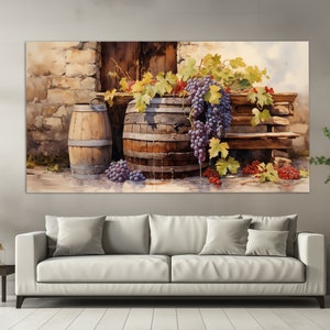 Altes Weinfass Leinwanddruck, Wein Wandkunst, Weinpresse Malerei, Vintage Weinmalerei, Wein Wanddekor