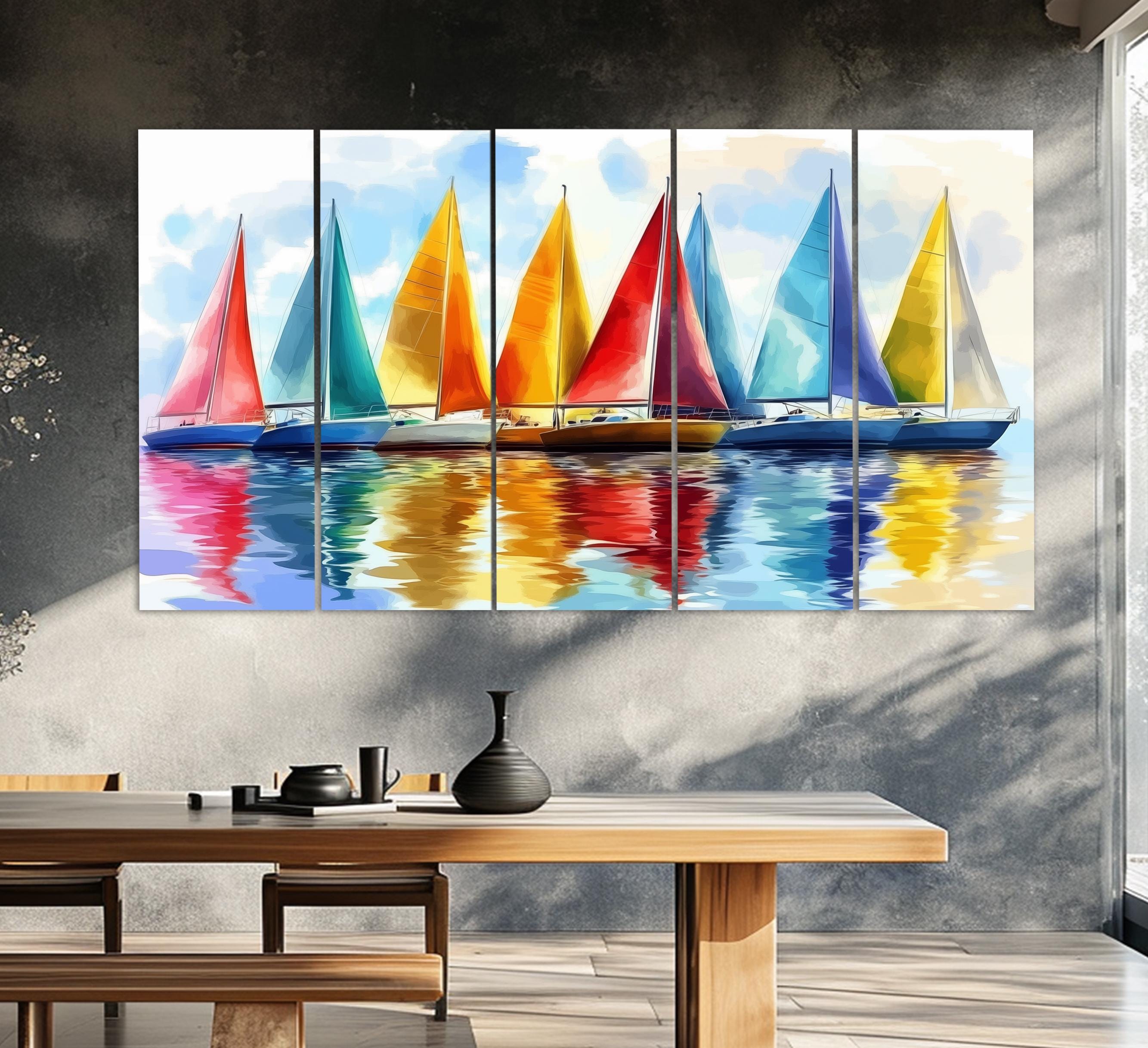 Colorful Sailboats Canvas Print in a Watercolor Painting Style, Sailing ...
