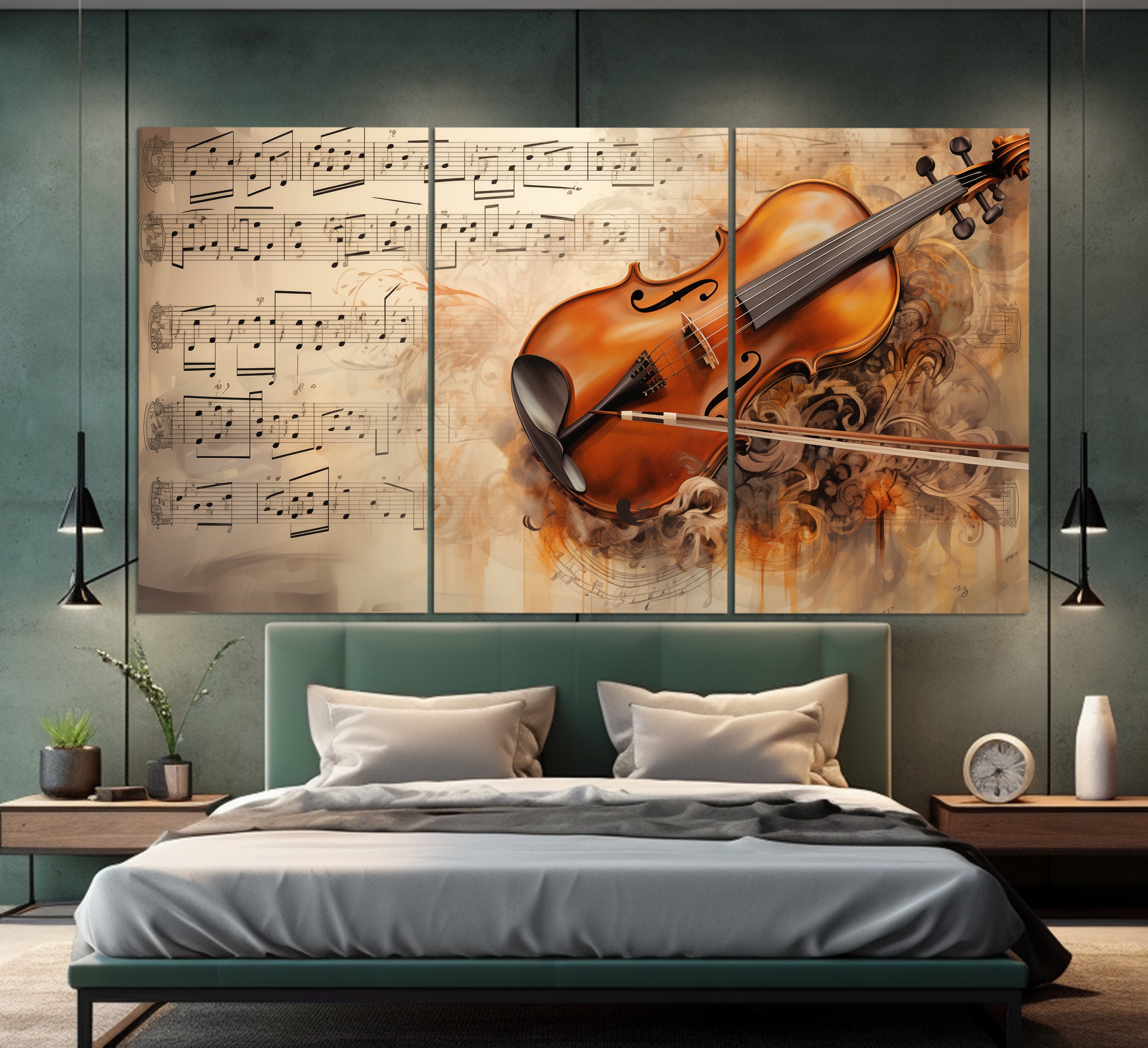 Violin Canvas Print With Notes Background Vintage Oil Painting Style ...