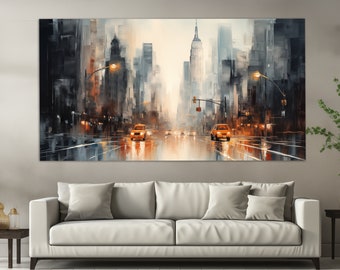 New York Canvas Print in a Vintage Oil Painting Style, Abstract New York Wall Art, New York City Painting, New York Wall Decor