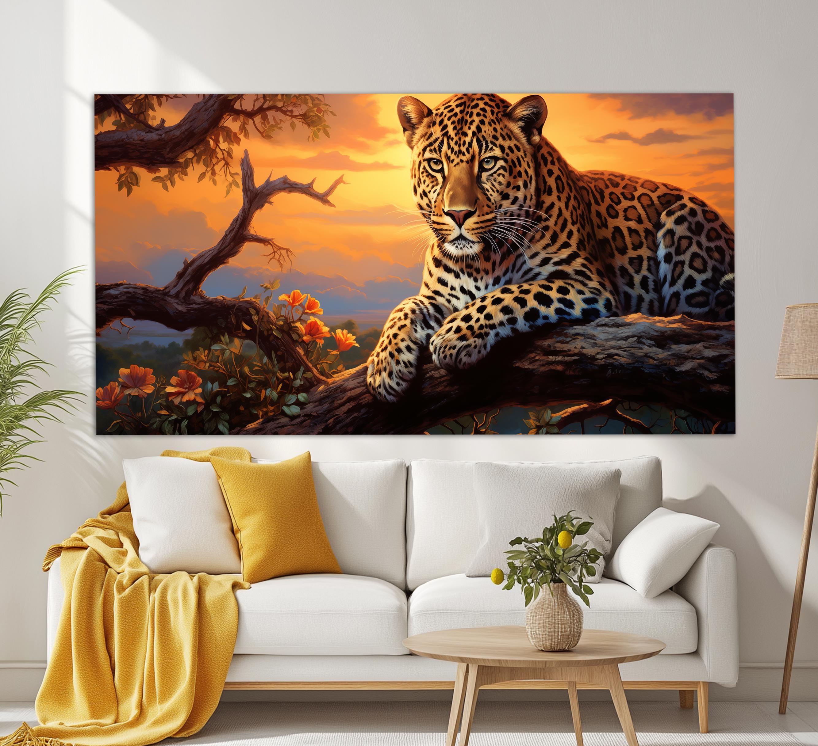 Scenic Leopard Canvas Print, Leopard Painting, Animals Wall Art
