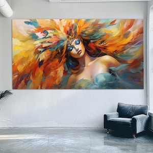 Impression sur toile Femme brésilienne du carnaval de Rio style peinture à l'huile, oeuvre d'art murale Carnaval de Rio, peinture abstraite belle fille