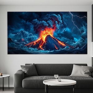 Abstract Volcanic Eruption Canvas Print, Large Volcano Painting, Volcano Wall Art, Volcano Canvas Print, Nature Canvas Art, Volcano Poster