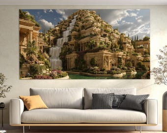 Hanging Gardens of Babylon Canvas Print, Wonders of the World Wall Art
