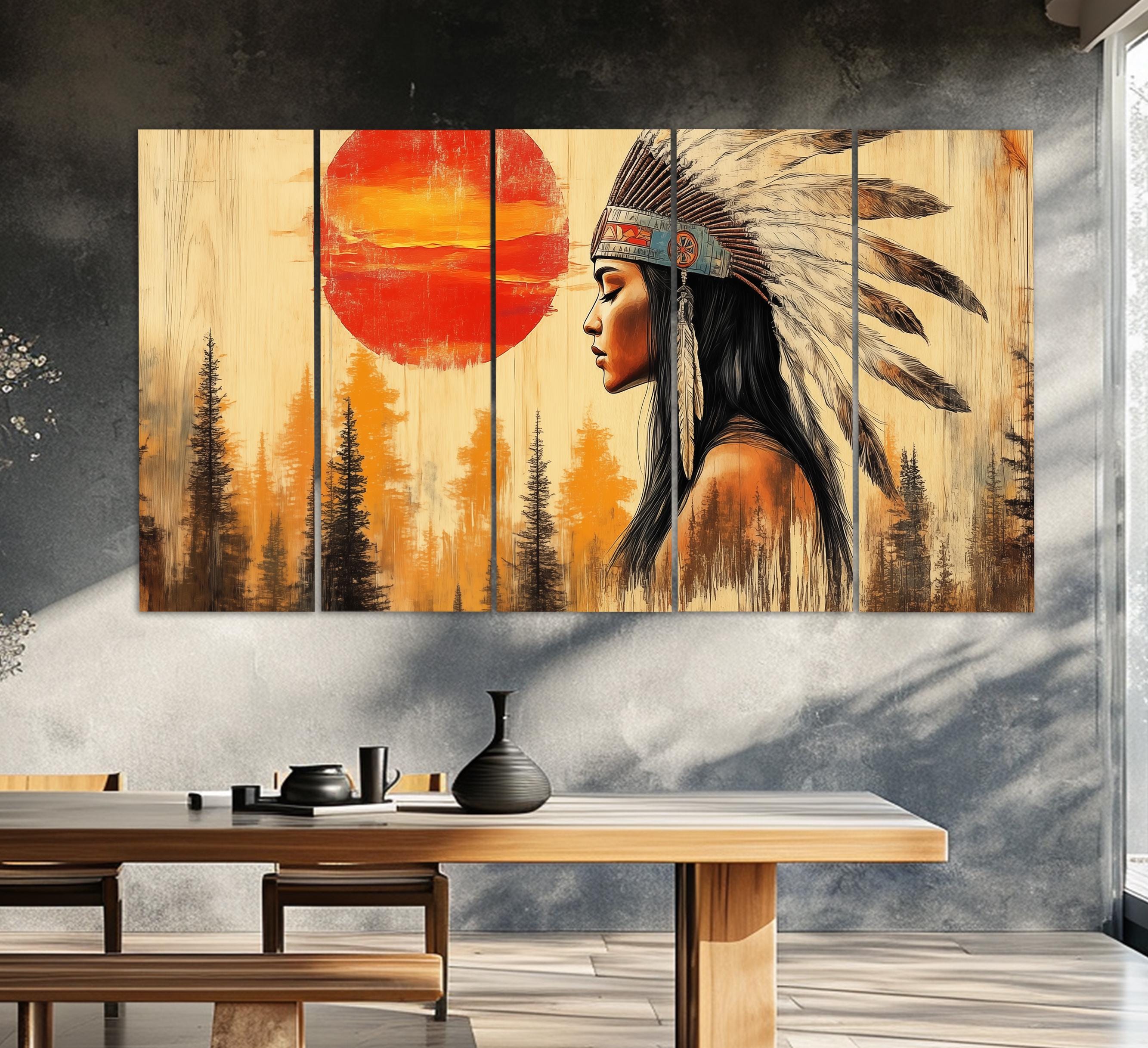 Beautiful Native American Woman Canvas Print in an Oil Painting Style ...