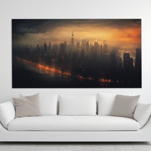Mystical Night New York Canvas Print, Abstract New York Wall Art, New York Painting, New York Harbour, New York Wall Decor