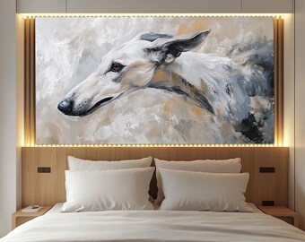 Greyhound Canvas Print in a Vintage Oil Painting Style, Canine Wall Art, Abstract Greyhound Wall Art, Retro Greyhound Poster