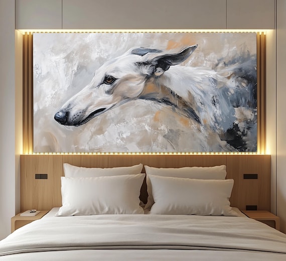 Greyhound Canvas Print in a Vintage Oil Painting Style, Canine Wall Art, Abstract Greyhound Wall Art, Retro Greyhound Poster