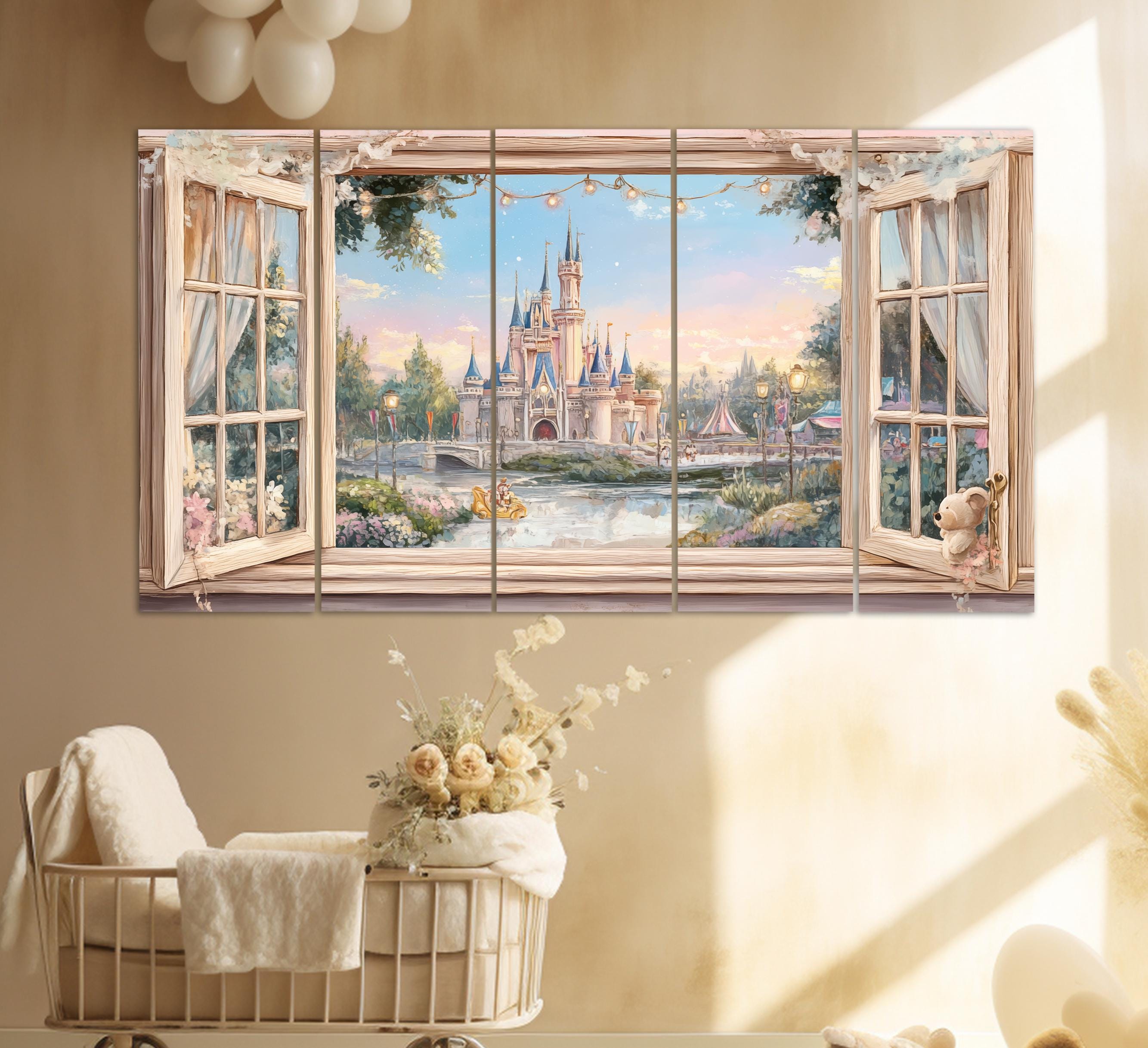 Fairytale Castle View From Open Window Canvas Print, Princess Castle ...