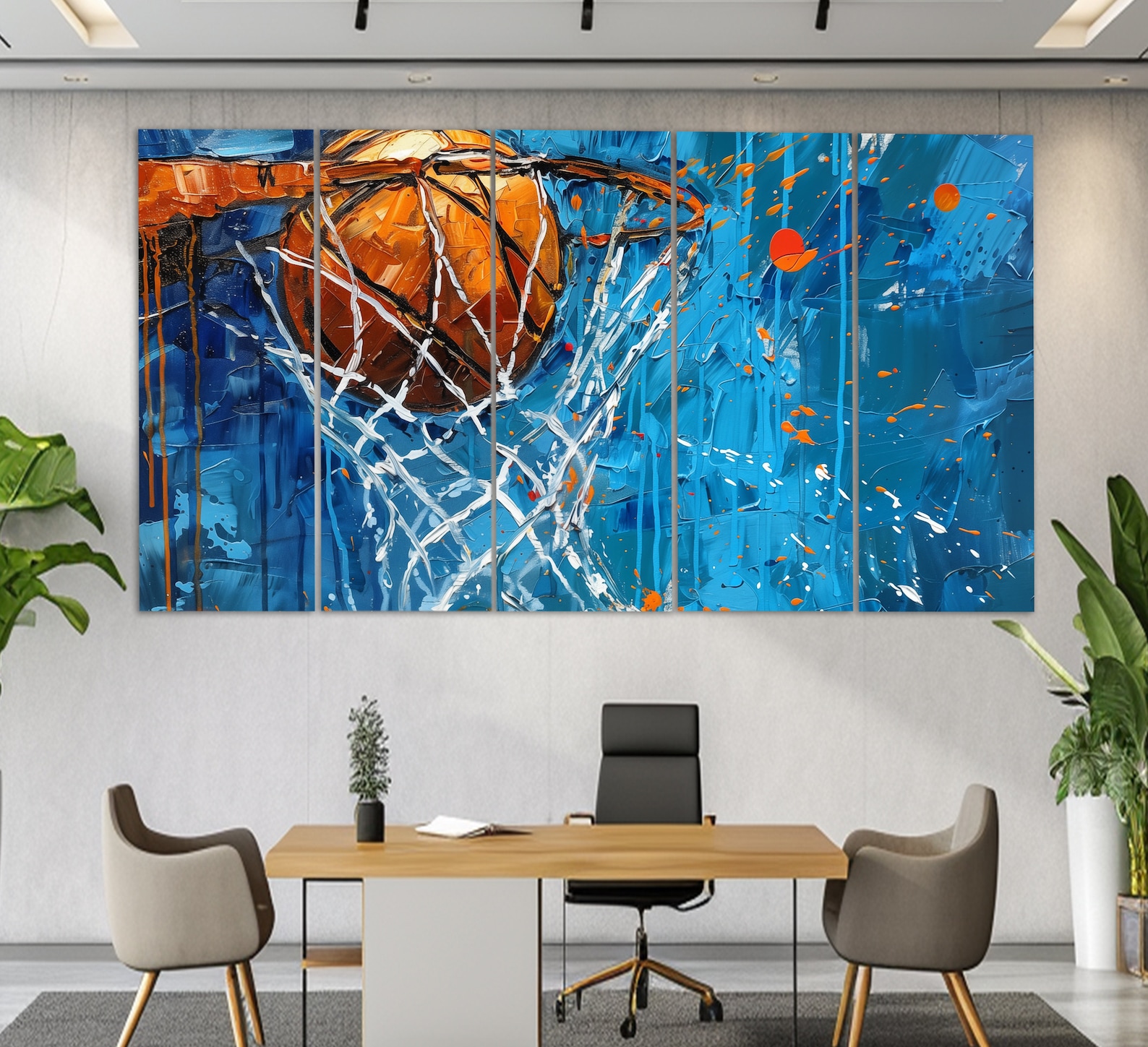 Abstract Basketball Canvas Print in an Oil Painting Style, Basketball ...