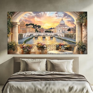 Malerische Rom Leinwanddruck in einem Vintage Ölmalerei Stil, Abstrakte Rom Wandkunst, Rom Poster, Italienische Wandkunst, Italien Malerei Leinwanddruck
