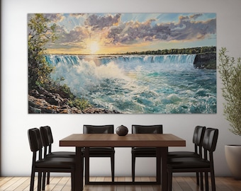 Niagara Falls on Sunset Canvas Print, Niagara Falls Wall Art, Abstract Waterfall Painting, Scenic Waterfall Poster, Faux Window Poster