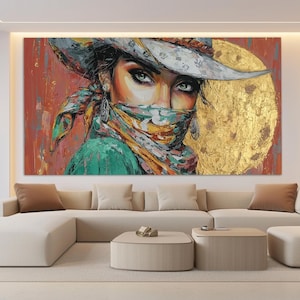 Wild West Wall Art, Lady Cowboy Canvas Print in a Vintage Oil Painting Style, Western Painting, Western Wall Art, Cowgirl Wall Art