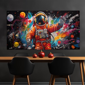 Impression sur toile astronautes, peinture astronaute abstraite, affiche astronaute pop art, art mural espace, décoration murale pop art