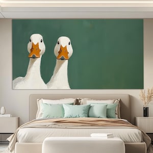 Abstraktes Gänse Paar Leinwanddruck, Minimalistische Gees Malerei, romantisches Geschenk, Gans Plakat, moderne Gänse Wandkunst