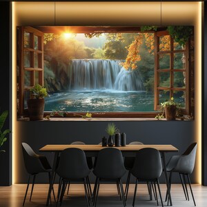 Scenic Waterfall View From Open Window Canvas Print, Nature Wall Art ...