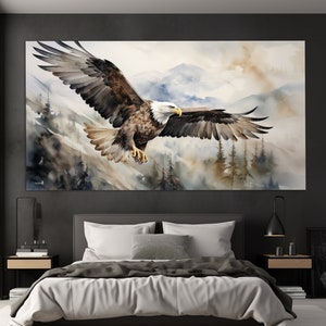 Impressão em tela de águia americana em estilo de pintura a óleo vintage, arte de parede de animais, pintura de águia americana, decoração moderna para casa, decoração de parede de escritório