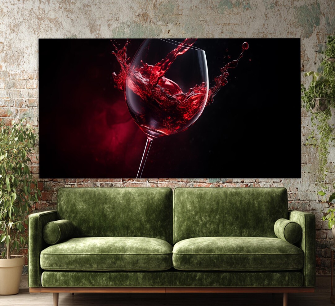 Wine Wall Art, Abstract Red Wine Glass Canvas Print, Kitchen Wall Decor ...