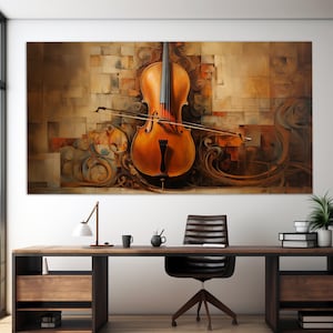 Abstract Cello Canvas Print in Retro Oil Painting Style, Cello Painting, Cello Teacher Gift, Cellist Gift, Music School Decor