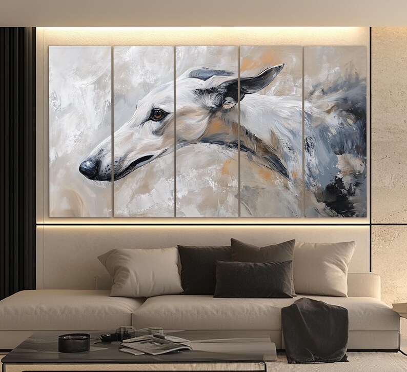 Stampa su tela di levriero in stile vintage a olio, stampa murale canina, stampa murale astratta di levriero, poster retrò di levriero immagine 3