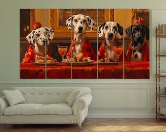 Dalmatians at Dinner Table Canvas Print, Dogs Wall Art, Abstract