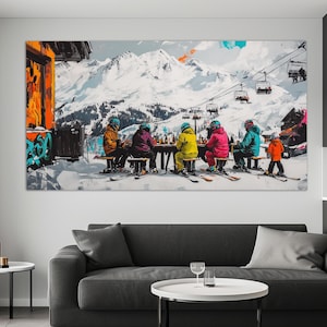 Skandinavische Kunst - Gemälde eines Skiortes in der Graffiti Art Art Print