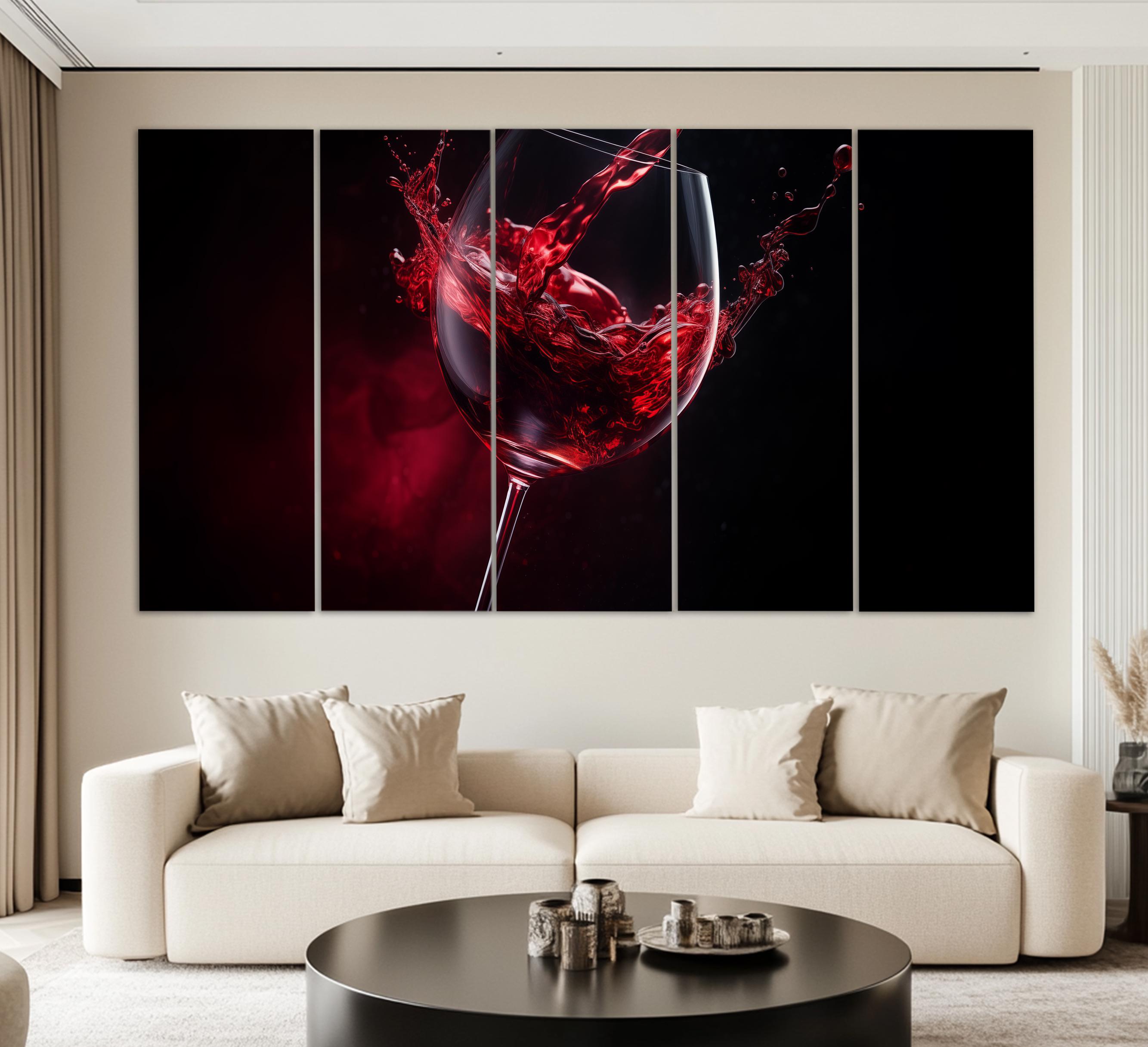 Wine Wall Art, Abstract Red Wine Glass Canvas Print, Kitchen Wall Decor ...