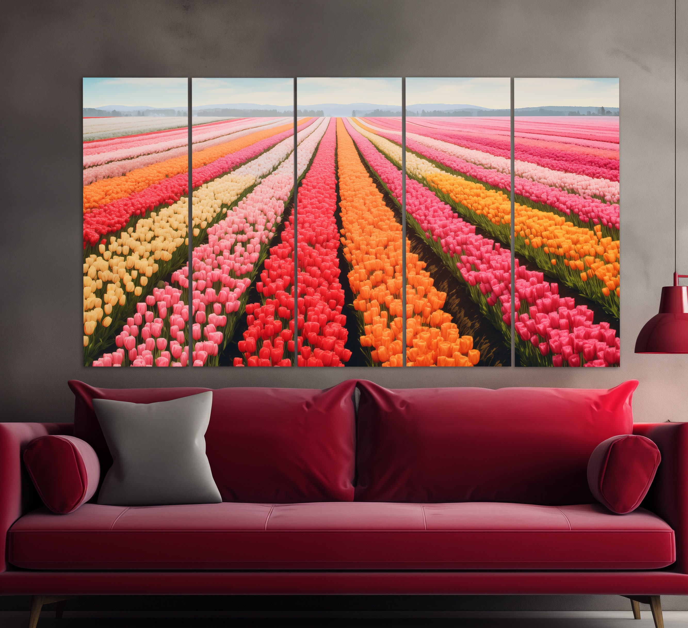 Colorful Tulip Flowers Field Canvas Print, Floral Wall Decor, Romantic ...