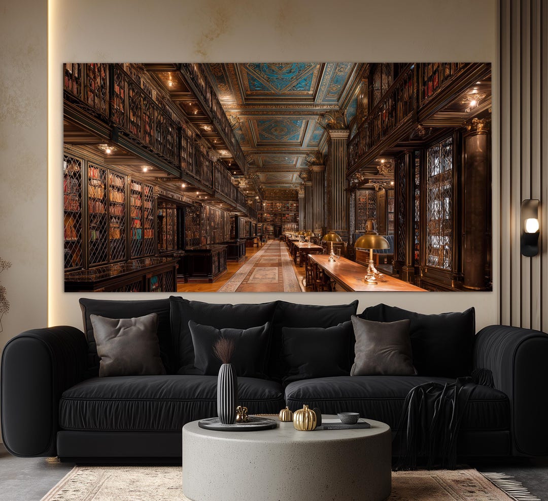 Library Canvas Print, Library Wall Art, Abstract Library Canvas Art ...