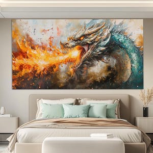 Fire Breathing Dragon Canvas Print in a Vintage Oil Painting Style, Fantasy Wall Art, Dragon Painting, Medieval Wall Art, Dragon Poster
