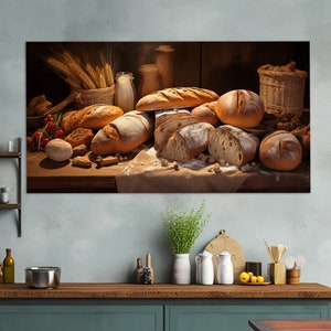 Arte de parede de pão, arte de tela de panificação, impressão de tela de pão, decoração de parede de padaria, presente de padeiro, pintura de padaria, decoração de parede de cozinha
