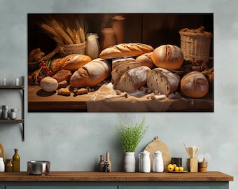 Brood kunst aan de muur, bakken canvas kunst, brood canvas print, bakkerij muur decor, Baker gift, bakkerij schilderij, keuken muur decor