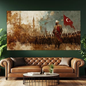 Ottoman Empire Army Abstract Canvas Print in a Vintage Oil Painting Style, Ancient Turkey Painting, Retro Turkey Poster, Turkey Wall Art
