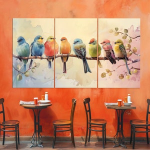 Colorful Birds on the Branch Canvas Print in a Painting Style, Small ...