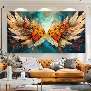 Abstract Angel Wings Canvas Print in an Oil Painting Style, Angels Wall Art, Wings Wall Art, Religious Bedroom Wall Decor