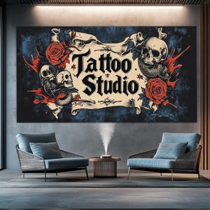 Tattoo Studio Wall Decor, Ink Master Gift, Tattoo Artist Gift, Vintage Tattoo Salon Painting, Ink Studio Canvas Print, Tattoo Studio Print