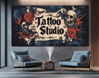 Tattoo Studio Wall Decor, Ink Master Gift, Tattoo Artist Gift, Vintage Tattoo Salon Painting, Ink Studio Canvas Print, Tattoo Studio Print