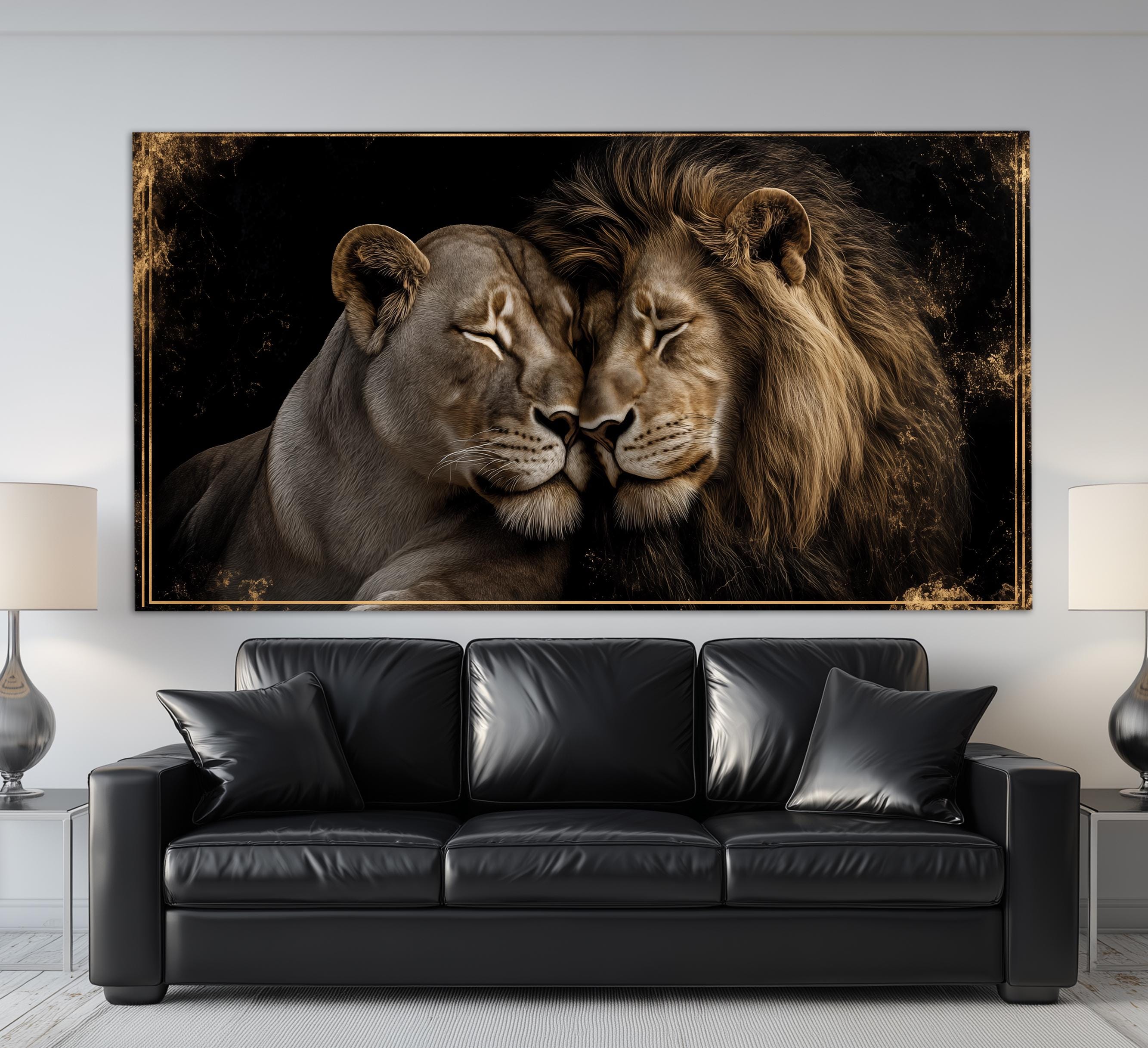DuoBaorom Quadro Su Tela Leone E Leonessa 61x91,4 Cm: Stampa Artistica Romantica Re E Regina, Decorazione Da Parete Per Camera Da Letto
