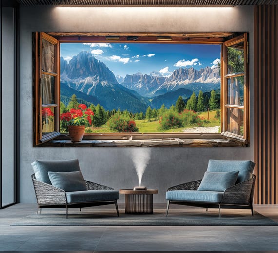 ウォールアート キャンバスアート窓風景 油絵風 インテリア壁掛け