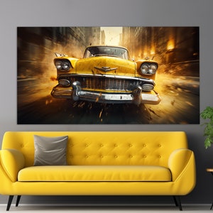 Retro Taxi Car Canvas Print in a Vintage Oil Painting Style, Taxi Wall Art, Vintage Taxi Print, Taxi Driver Gift, Taxi Office Decor