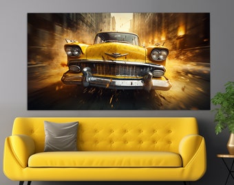 Retro Taxi Car Canvas Print in a Vintage Oil Painting Style, Taxi Wall Art, Vintage Taxi Print, Taxi Driver Gift, Taxi Office Decor
