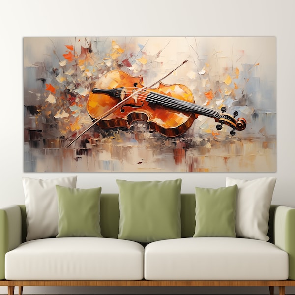 Impression abstraite sur toile de violon dans un style de peinture à l'huile rétro, peinture de violon, cadeau de professeur de violon, cadeau de violoniste, décoration d'école de musique