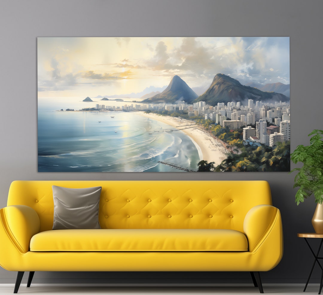 Rio De Janeiro Skyline Canvas Print, Neutral Colors Rio Painting