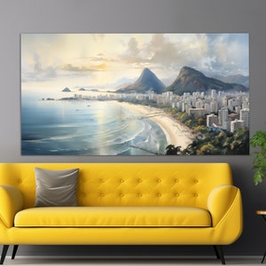Rio de Janeiro Skyline Canvas Print, Neutral Colors Rio Painting, Brazil Wall Art, Brazil Painting, Brazil Canvas Art