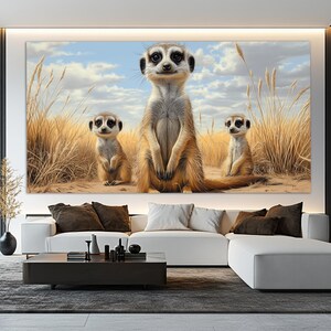 Meerkat Family Canvas Print, Funny Animals Wall Art, Meerkat Painting, Meerkat Poster, Sheep Wall Art, Kids Room Wall Decor