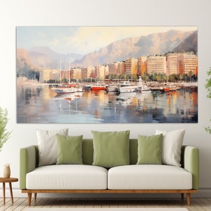 Canvasafdruk Monaco in vintage olieverfstijl, abstracte Monaco-muurkunst, Monaco-schilderij, Monaco-muurdecoratie