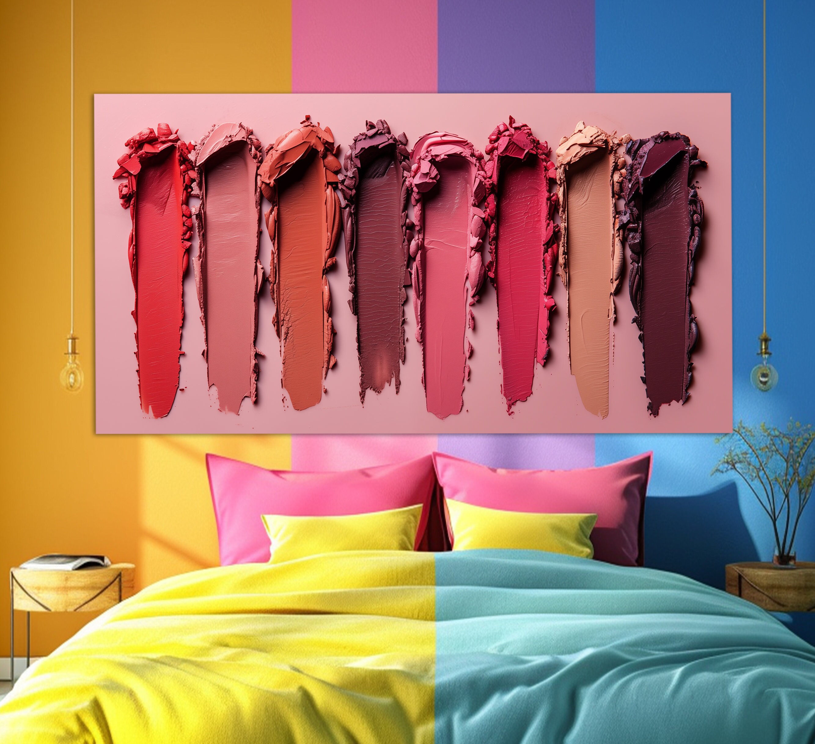 Abstract Lipstick Texture Canvas Print, Fashion Wall Art, Makeup Studio Decor, Lipstick Painting