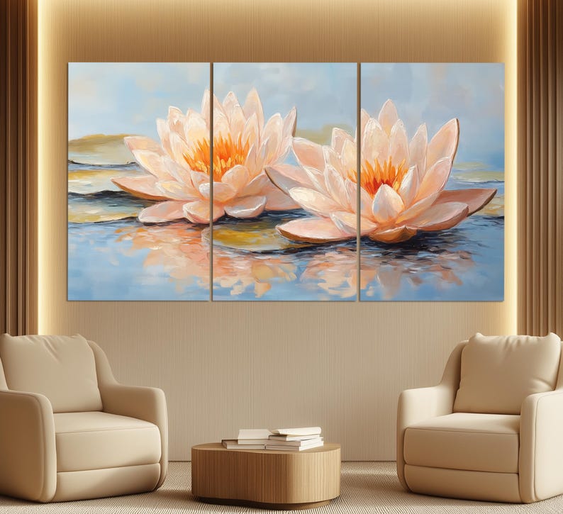 Abstract Water Lilies Canvas Print in a Vintage Oil Painting Style ...